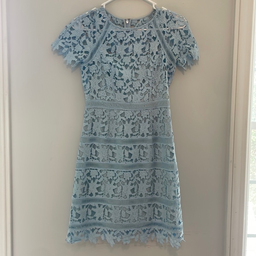 Eliza J lace pale blue raglan sleeve dress